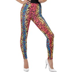 Ladies 1980s Neon Leopard Print Fancy Dress Leggings