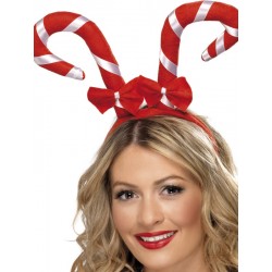 Candy Cane Headband With Bows, Red and White
