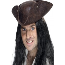 Brown Broken Leather Look Pirate Tricon Hat