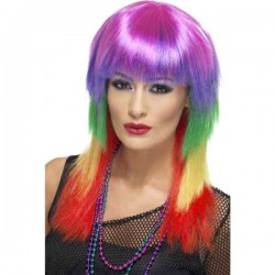 Ladies 80s Rainbow Rocker Fancy Dress Wig