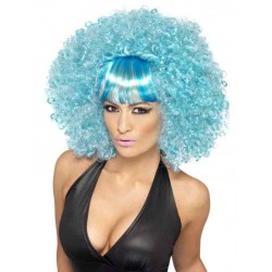 Ladies Mega Afro Fancy Dress Wig Blue