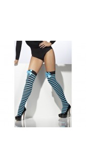 Striped Thigh High Stockings, Blue and Black