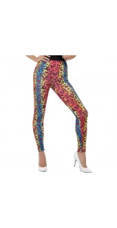 Ladies 1980s Neon Leopard Print Fancy Dress Leggings