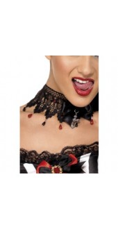 Gothic Ribbon and Lace, Beaded Necklace