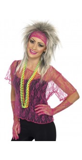 Lace Net Vest Neon Pink With Gloves And Headband