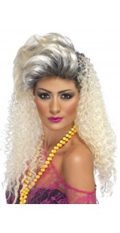 80s Bottle Blonde Wig,Curly With Quiff