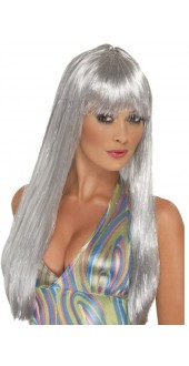 70s Silver Glitter Disco Wig