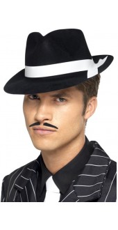 Black Al Capone Hat With White Band