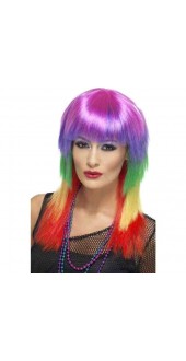 Ladies 80s Rainbow Rocker Fancy Dress Wig