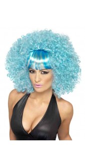 Ladies Mega Afro Fancy Dress Wig Blue