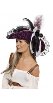 Ladies Fever Marauding Fancy Dress Pirate Hat With Feathers